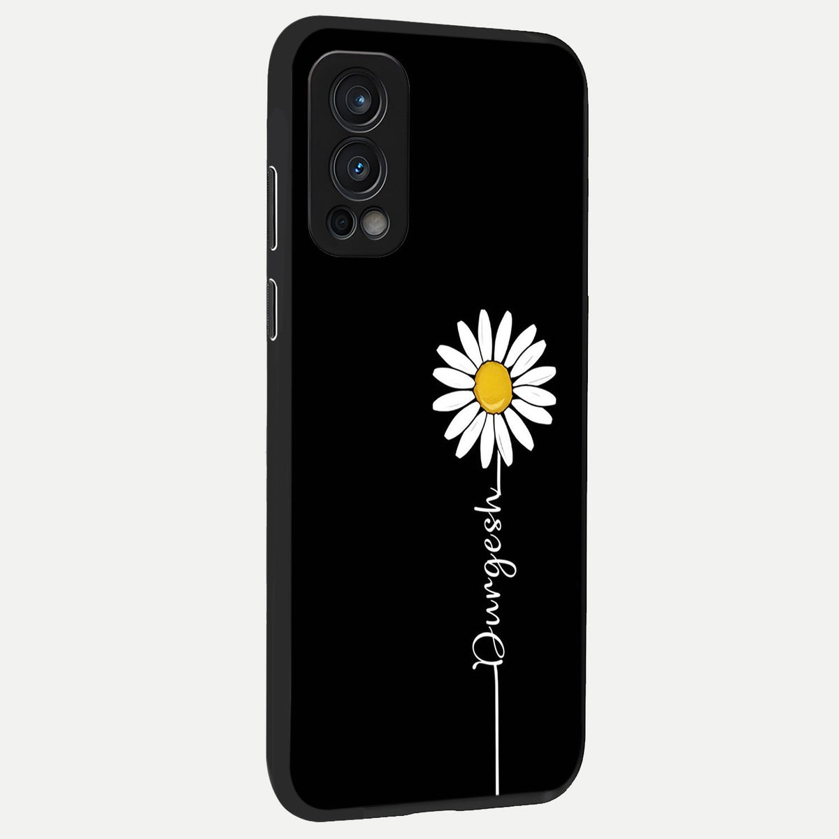 Custom Name White Flower back cover For OnePlus Nord 2 slim fit glass case with vibrant aesthetic design