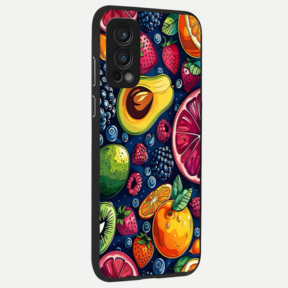  Cute Fruits Art back cover For OnePlus Nord 2 slim fit glass case with vibrant aesthetic design
