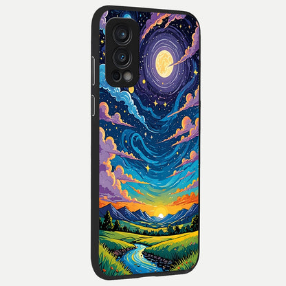  Dreamy Night Landscape back cover For OnePlus Nord 2 slim fit glass case with vibrant aesthetic design