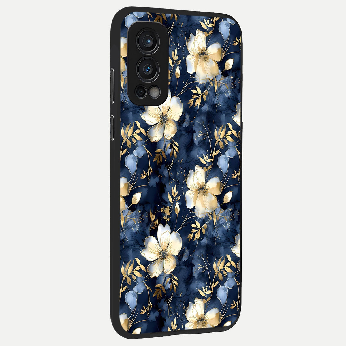  Golden Midnight Bloom back cover For OnePlus Nord 2 slim fit glass case with vibrant aesthetic design