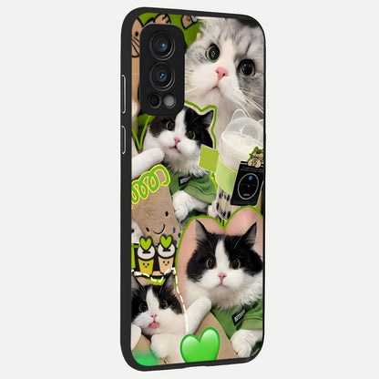  Matcha Cats Mood back cover For OnePlus Nord 2 slim fit glass case with vibrant aesthetic design