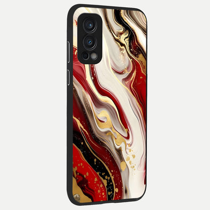  Red And White Marble back cover For OnePlus Nord 2 slim fit glass case with vibrant aesthetic design