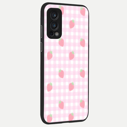  Strawberry Picnic Love back cover For OnePlus Nord 2 slim fit glass case with vibrant aesthetic design