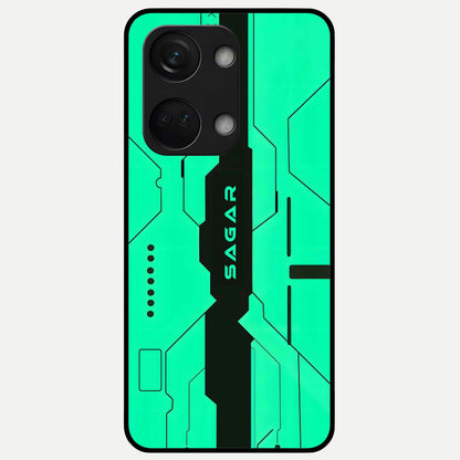  Aqua Tech CYBERPUNK Custom Name Glass Case For Oneplus Nord 3 back cover – full design glossy printed glass finish