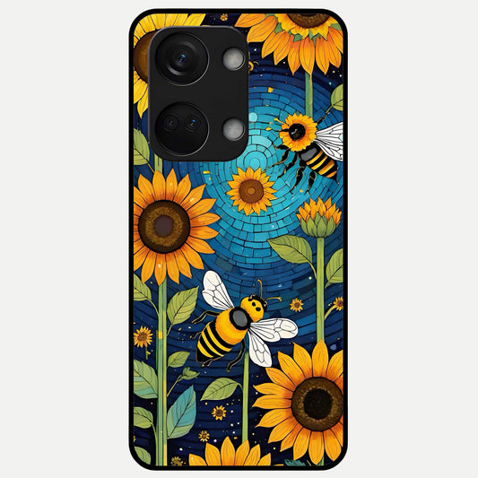  Bees And Sunflowers Glass Case For Oneplus Nord 3 back cover – full design glossy printed glass finish