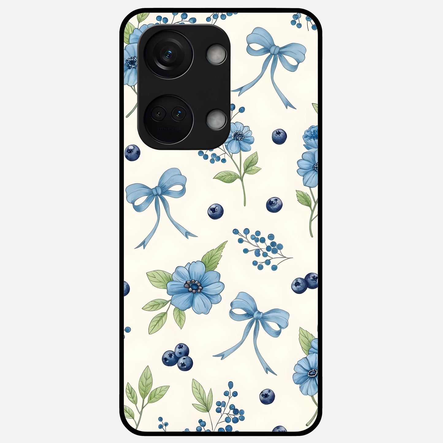  Blue Flower And Bow Glass Case For Oneplus Nord 3 back cover – full design glossy printed glass finish