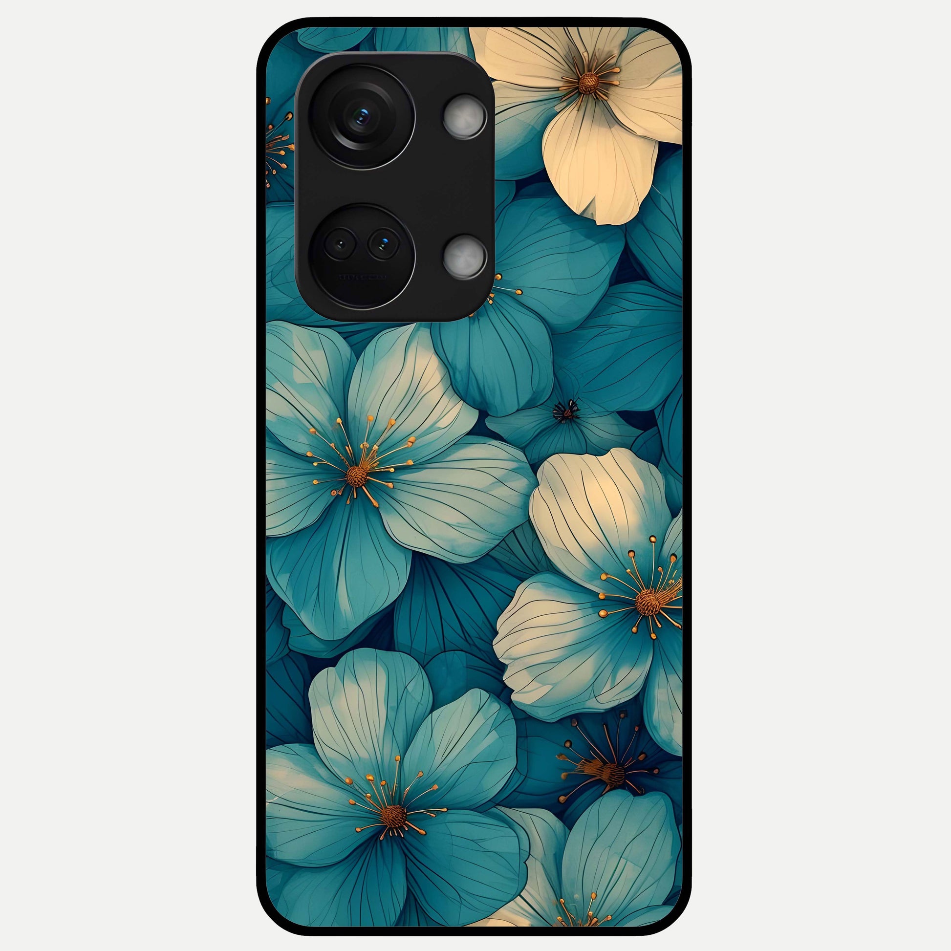  Blue Shade Floral Glass Case For Oneplus Nord 3 back cover – full design glossy printed glass finish