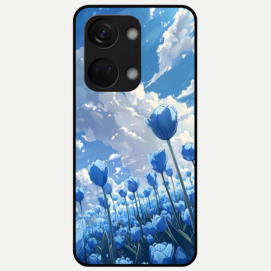  Blue Tulip Clouds Glass Case For Oneplus Nord 3 back cover – full design glossy printed glass finish