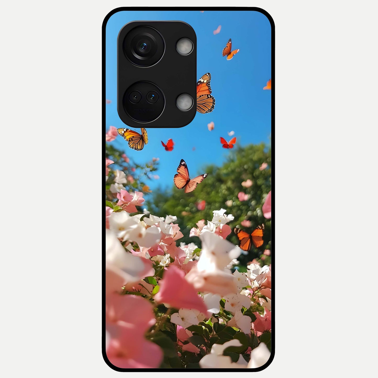  Butterflies In Bloom Sky Glass Case For Oneplus Nord 3 back cover – full design glossy printed glass finish