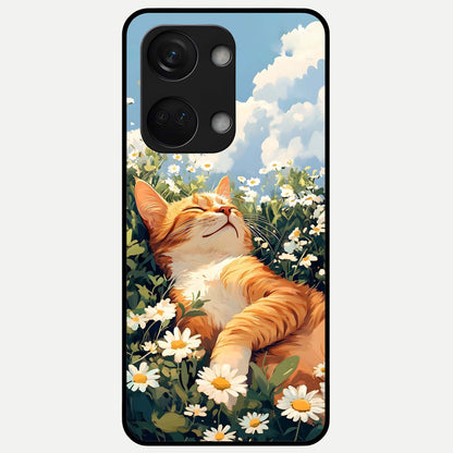  Cat And Flowers View Glass Case For Oneplus Nord 3 back cover – full design glossy printed glass finish