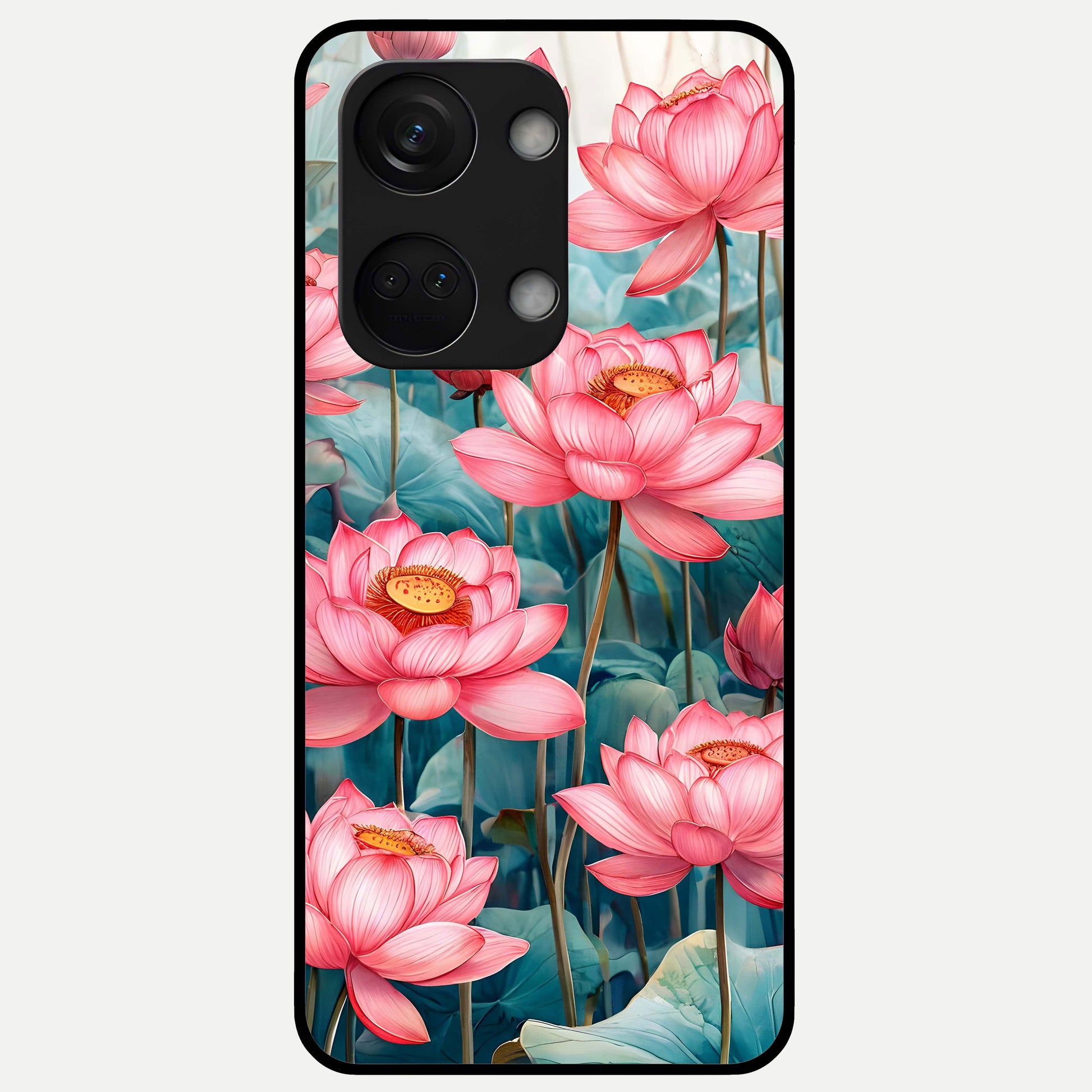  Celestial Pink Lotus Glass Case For Oneplus Nord 3 back cover – full design glossy printed glass finish
