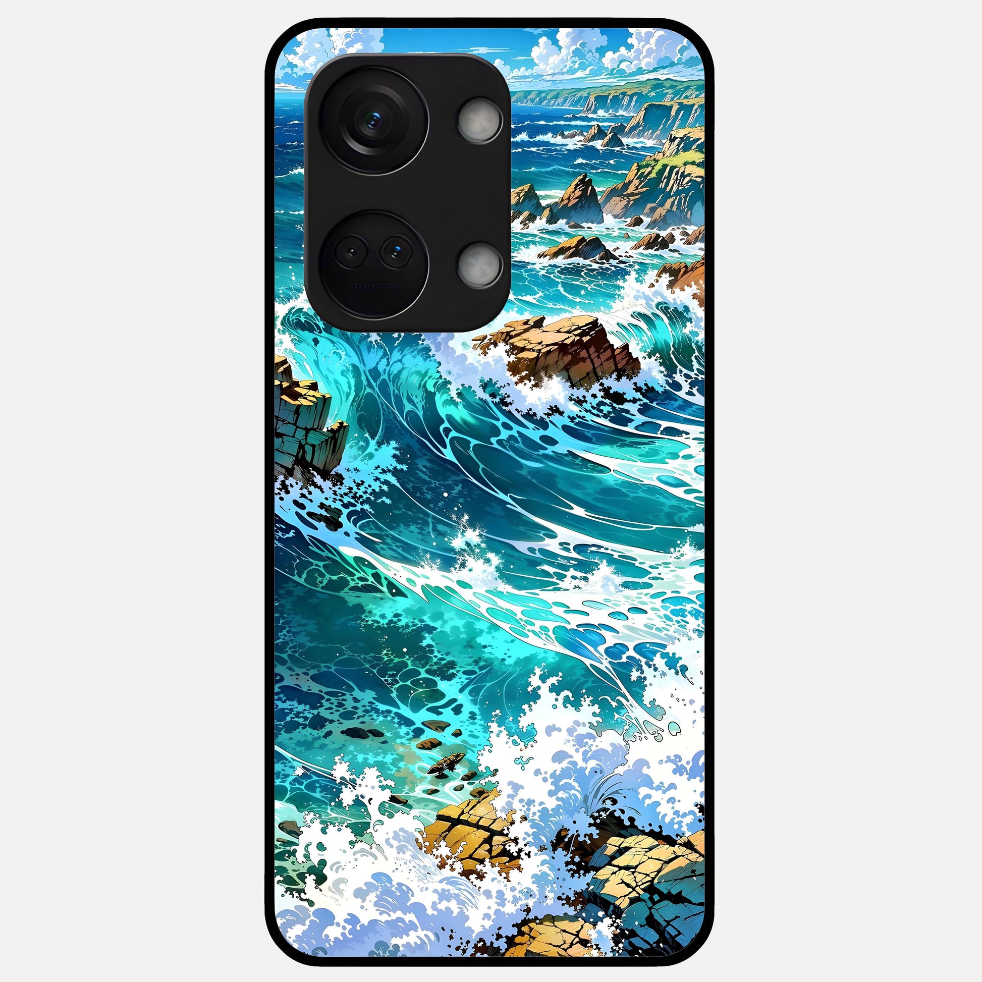  Coastal Blue Waves Glass Case For Oneplus Nord 3 back cover – full design glossy printed glass finish