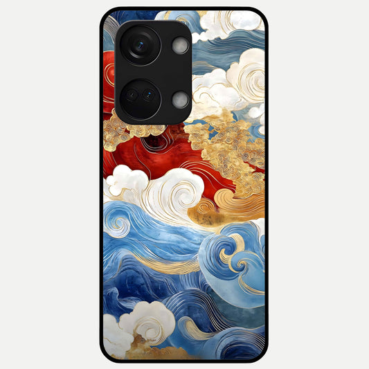  Colored Waves Glass Case For Oneplus Nord 3 back cover – full design glossy printed glass finish