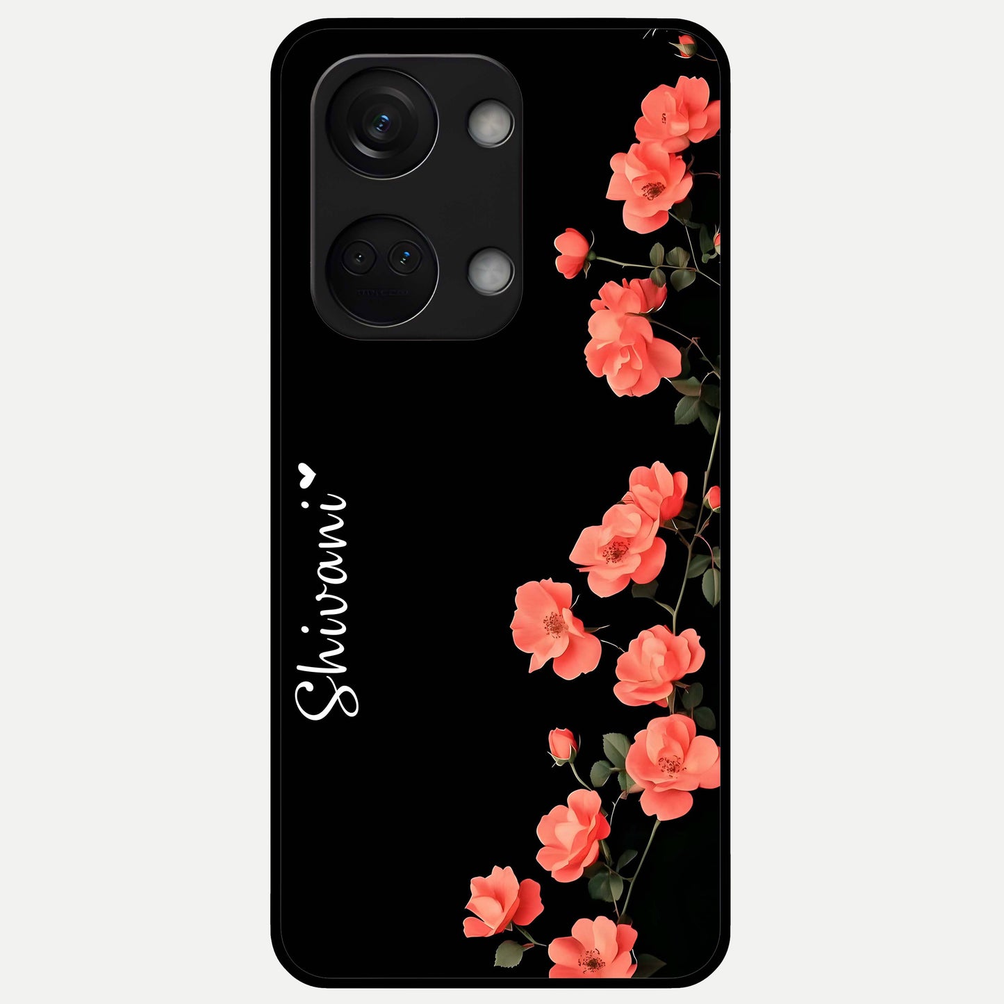  Crimson Bloom Grace Custom Name Glass Case For Oneplus Nord 3 back cover – full design glossy printed glass finish