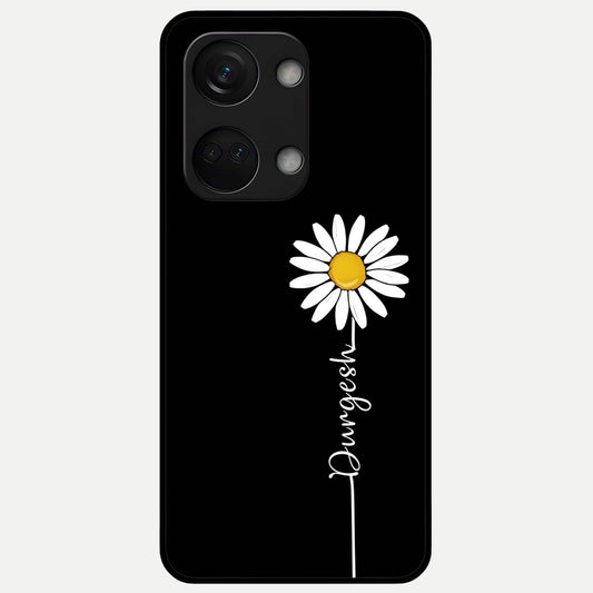  Custom Name White Flower Glass Case For Oneplus Nord 3 back cover – full design glossy printed glass finish
