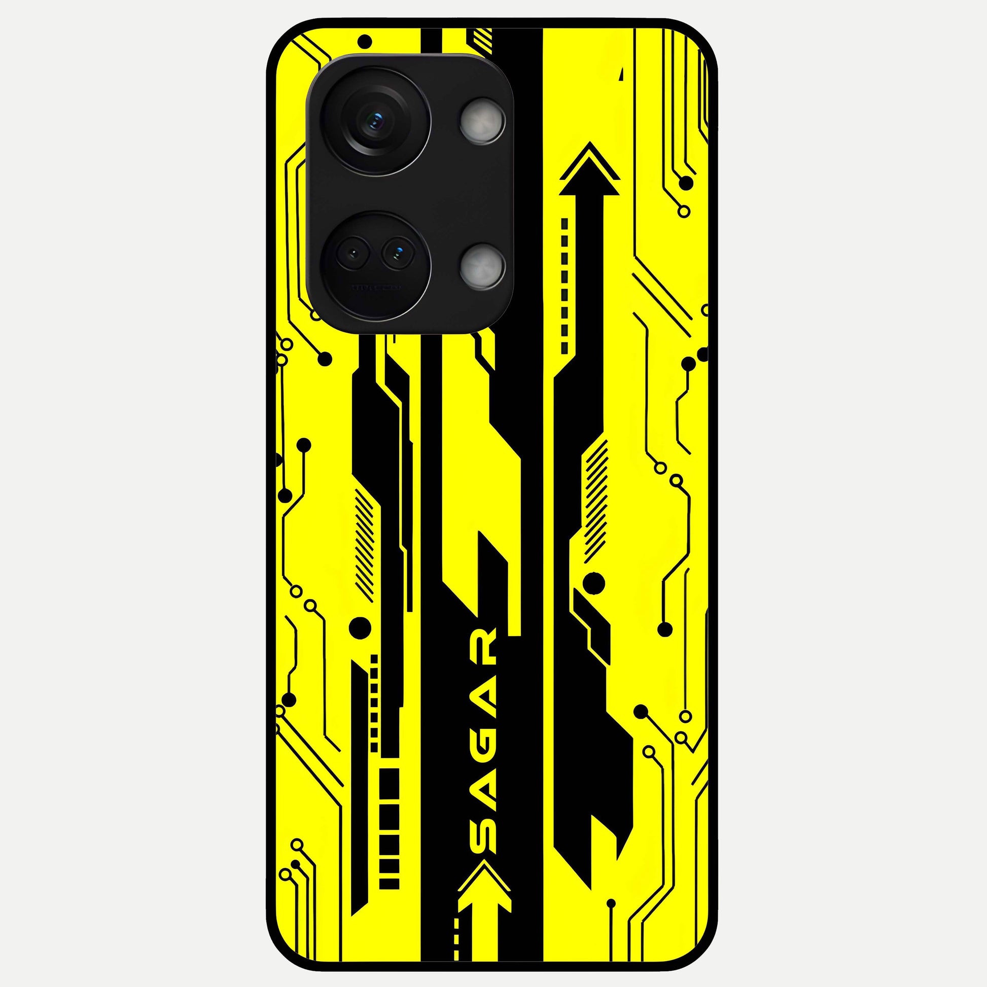  Electric Pulse CYBERPUNK Custom Name Glass Case For Oneplus Nord 3 back cover – full design glossy printed glass finish