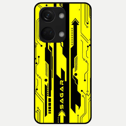  Electric Pulse CYBERPUNK Custom Name Glass Case For Oneplus Nord 3 back cover – full design glossy printed glass finish