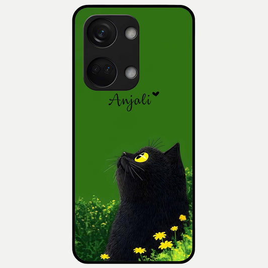  Emerald Cat Custom Name Glass Case For Oneplus Nord 3 back cover – full design glossy printed glass finish