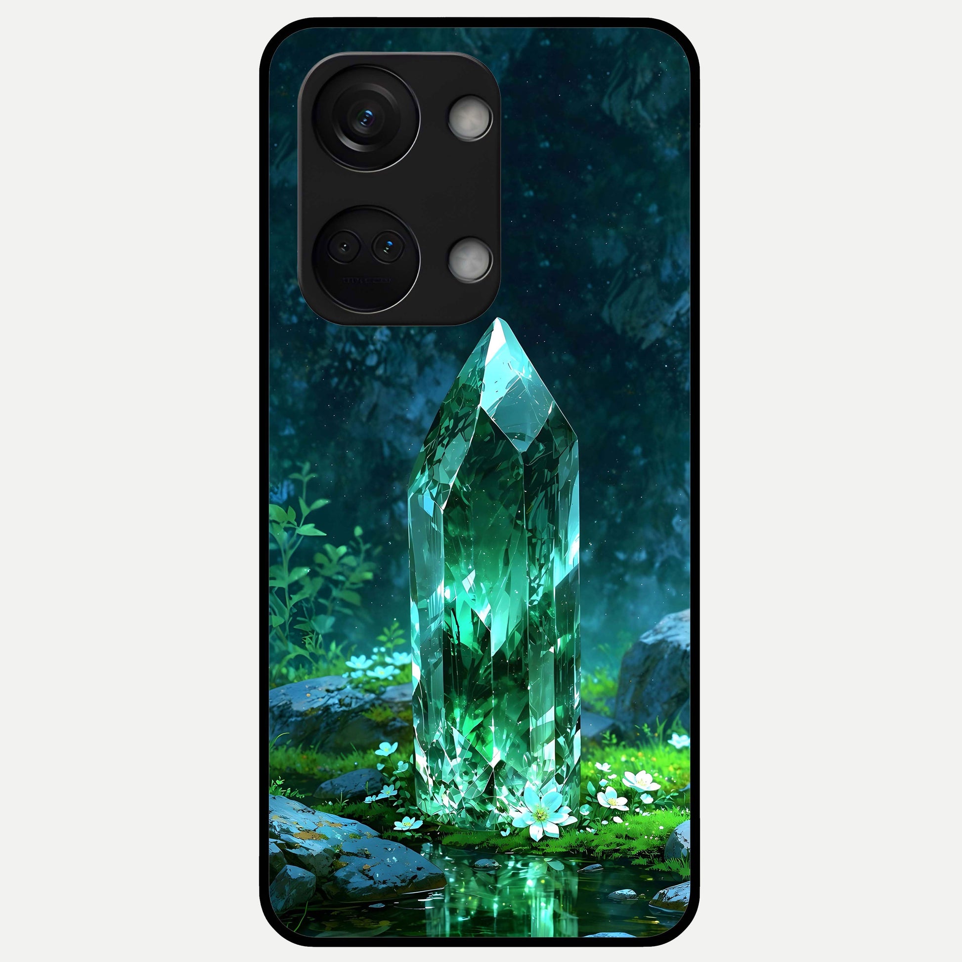  Emerald Light Crystal Glass Case For Oneplus Nord 3 back cover – full design glossy printed glass finish