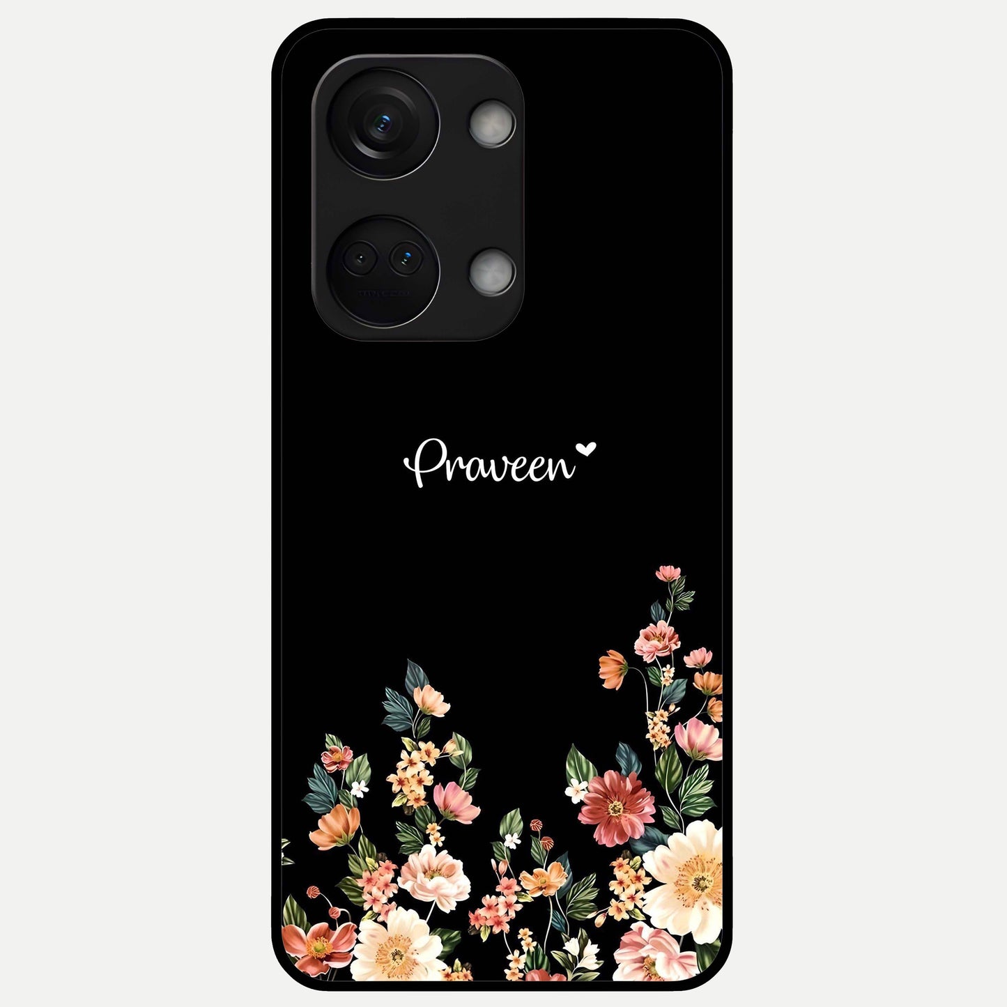  Floral Design Personalized Custom Name Glass Case For Oneplus Nord 3 back cover – full design glossy printed glass finish