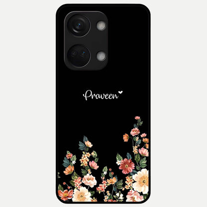  Floral Design Personalized Custom Name Glass Case For Oneplus Nord 3 back cover – full design glossy printed glass finish