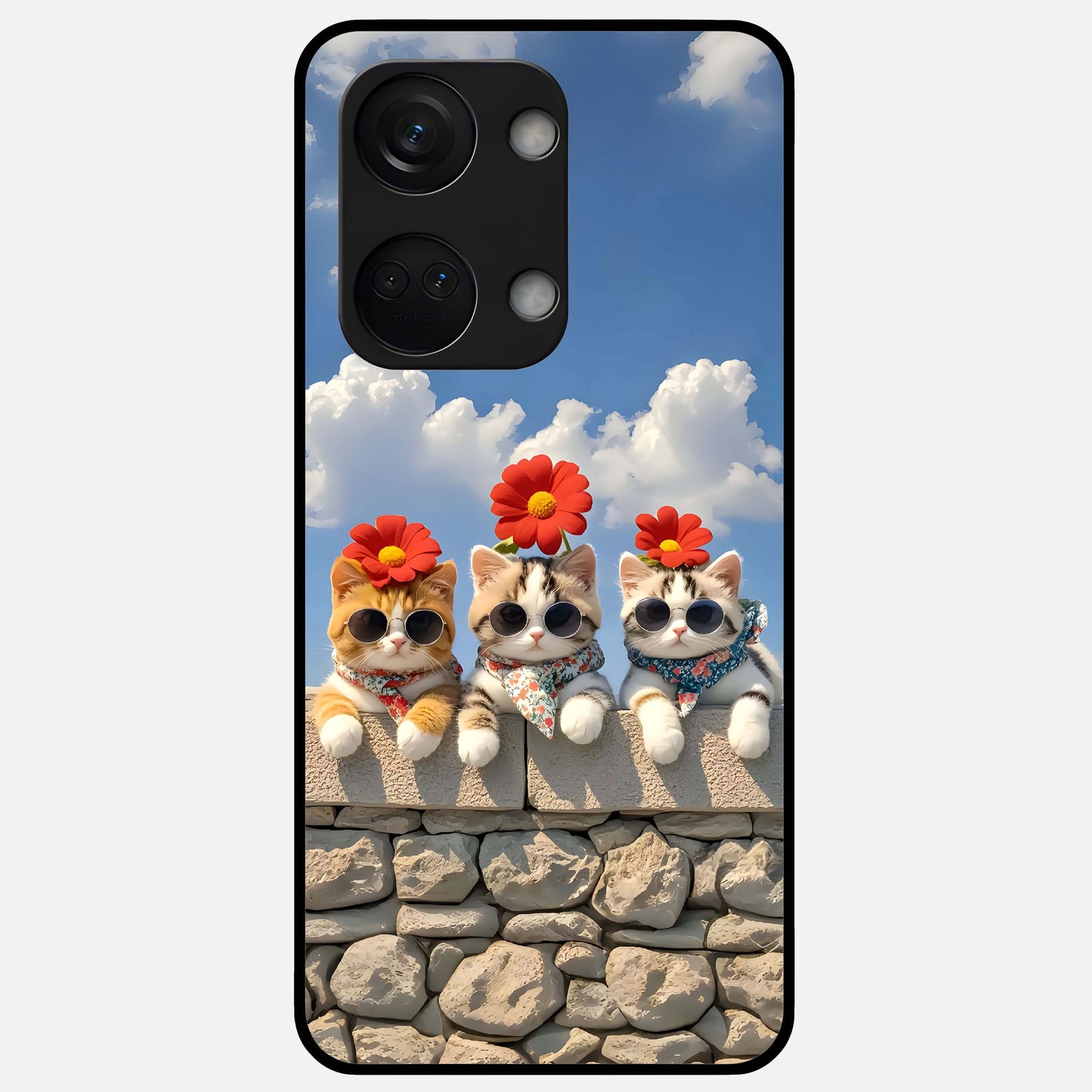  Floral Kitty Squad Glass Case For Oneplus Nord 3 back cover – full design glossy printed glass finish