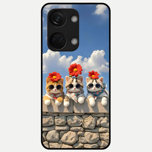  Floral Kitty Squad Glass Case For Oneplus Nord 3 back cover – full design glossy printed glass finish