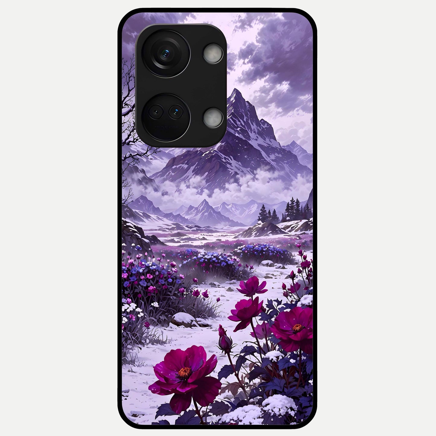  Flower Mountain View Glass Case For Oneplus Nord 3 back cover – full design glossy printed glass finish
