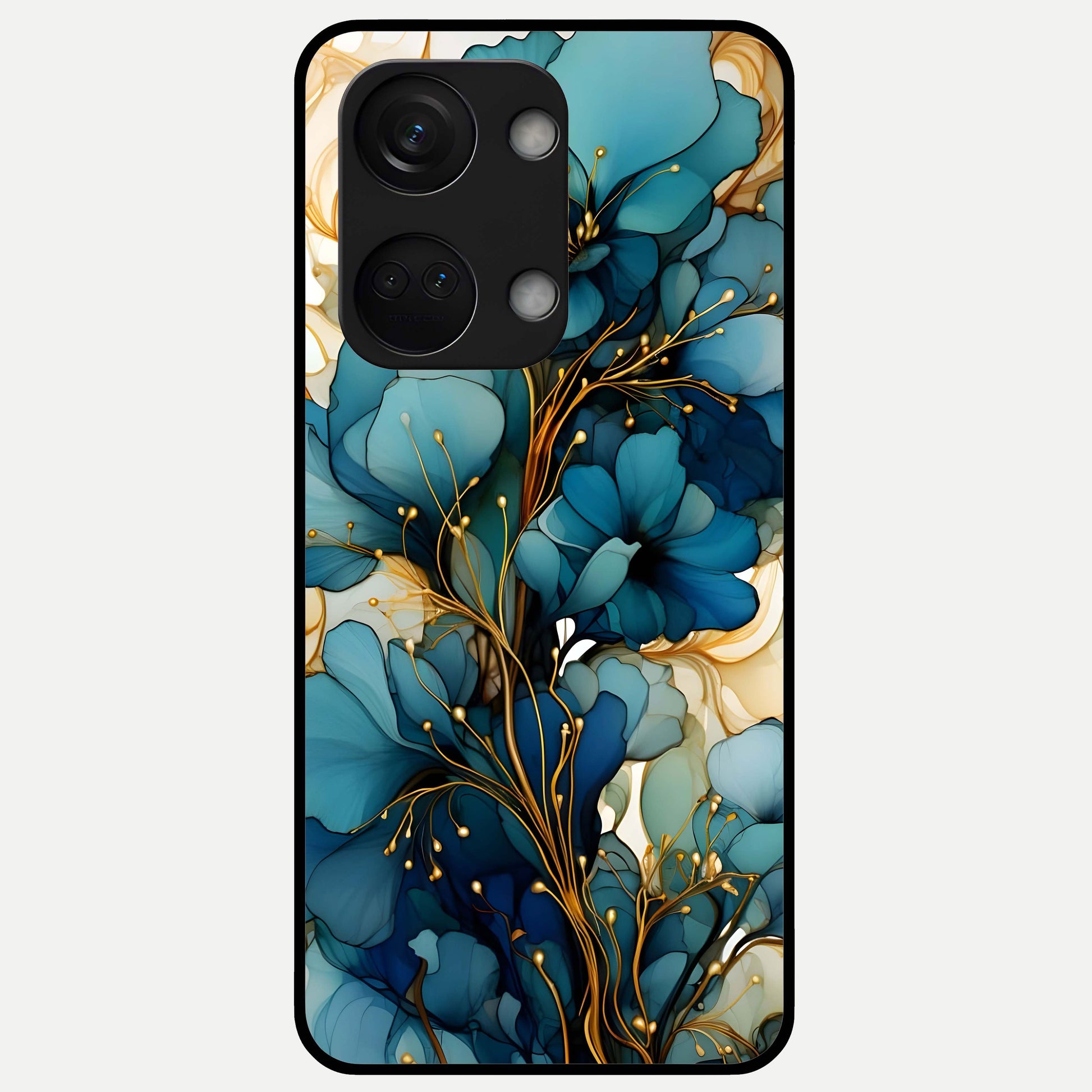  Golden Bloom Symphony Glass Case For Oneplus Nord 3 back cover – full design glossy printed glass finish