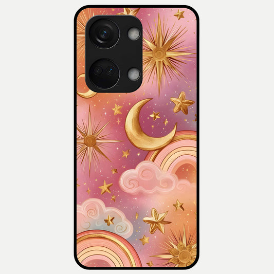  Golden Celestial Dreams Glass Case For Oneplus Nord 3 back cover – full design glossy printed glass finish