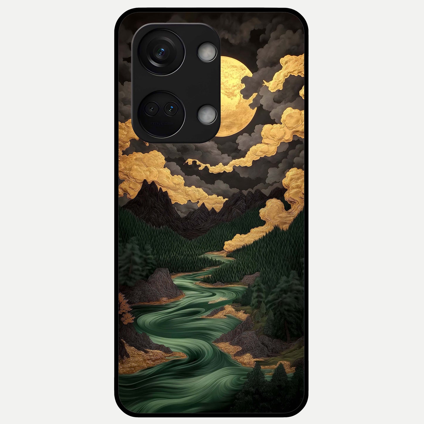  Golden River Moon Glass Case For Oneplus Nord 3 back cover – full design glossy printed glass finish