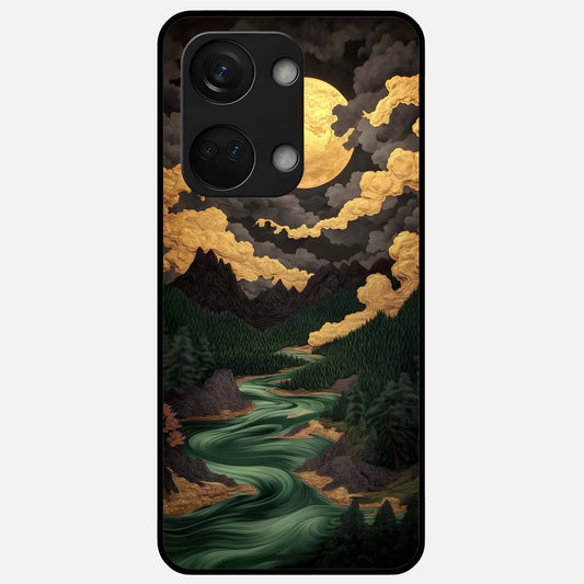  Golden River Moon Glass Case For Oneplus Nord 3 back cover – full design glossy printed glass finish