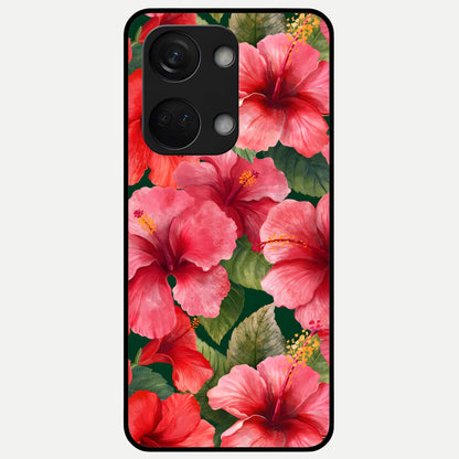  Hibiscus Pattern Glass Case For Oneplus Nord 3 back cover – full design glossy printed glass finish