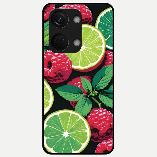  Lime and Raspberry Pattern Glass Case For Oneplus Nord 3 back cover – full design glossy printed glass finish