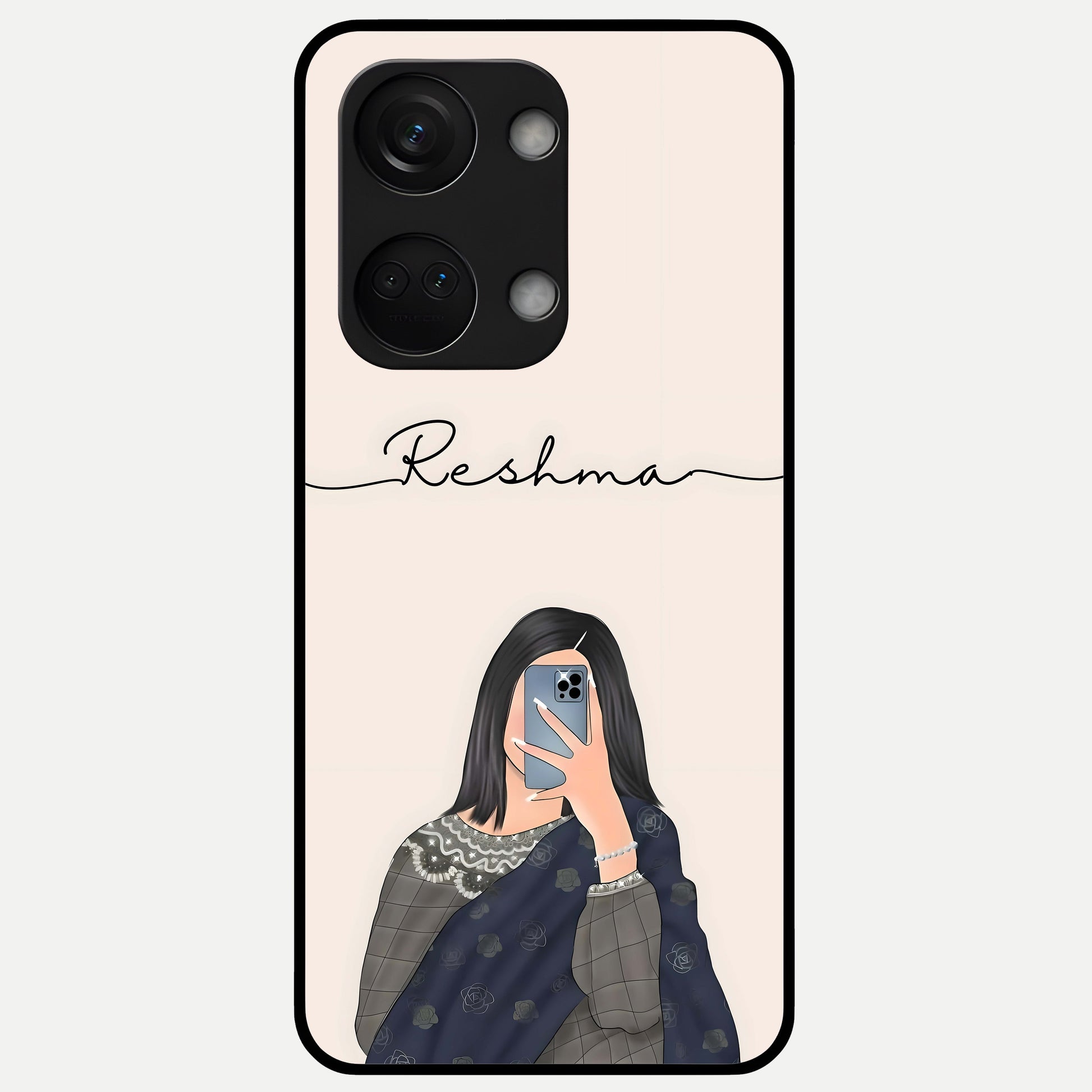  Mirror Mood Muse With Custom Name Glass Case For Oneplus Nord 3 back cover – full design glossy printed glass finish