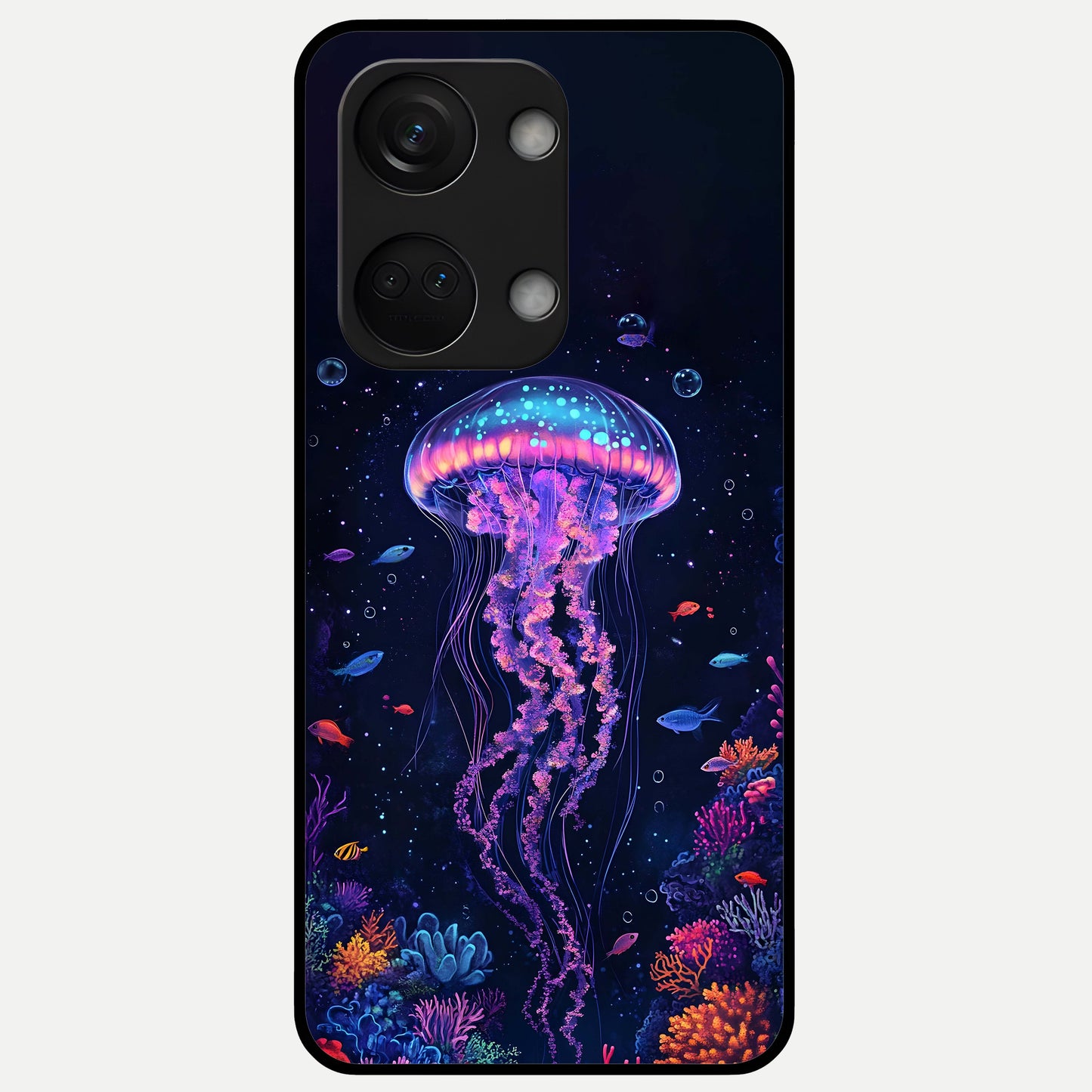  Neon Jellyfish Glass Case For Oneplus Nord 3 back cover – full design glossy printed glass finish