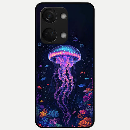  Neon Jellyfish Glass Case For Oneplus Nord 3 back cover – full design glossy printed glass finish
