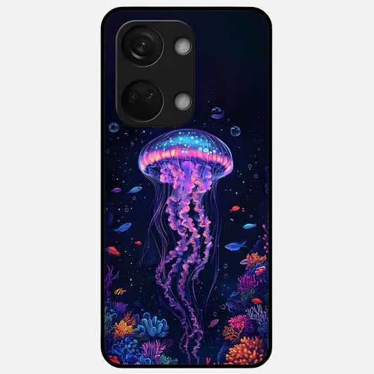 Neon Jellyfish Glass Case For Oneplus Nord 3 back cover – full design glossy printed glass finish