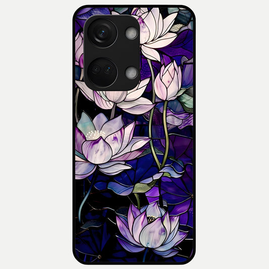  Purple Lotus Pattern Glass Case For Oneplus Nord 3 back cover – full design glossy printed glass finish
