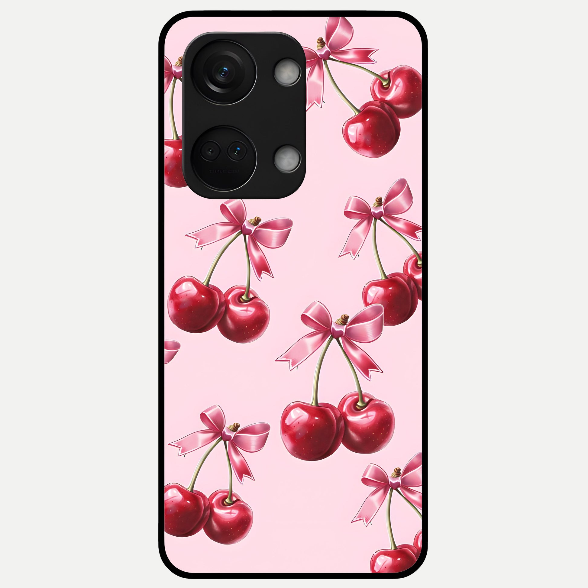  Red Cherries Pattern Glass Case For Oneplus Nord 3 back cover – full design glossy printed glass finish