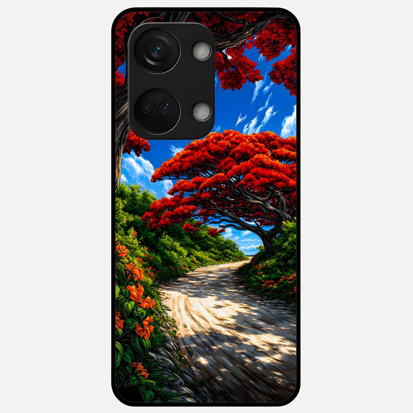  Red Trees Pathway Glass Case For Oneplus Nord 3 back cover – full design glossy printed glass finish