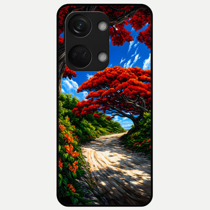  Red Trees Pathway Glass Case For Oneplus Nord 3 back cover – full design glossy printed glass finish