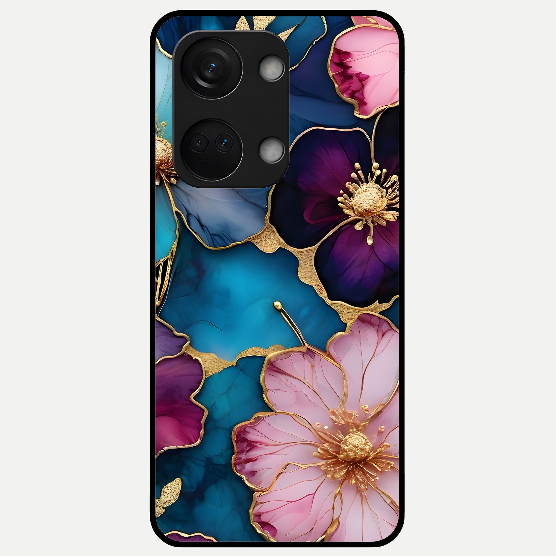  Sparkle Floral Glass Case For Oneplus Nord 3 back cover – full design glossy printed glass finish