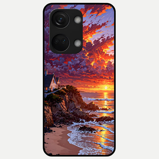  Sunset House By Sea Glass Case For Oneplus Nord 3 back cover – full design glossy printed glass finish