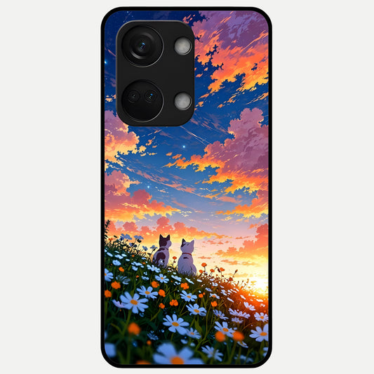  Two Cats Friends Glass Case For Oneplus Nord 3 back cover – full design glossy printed glass finish