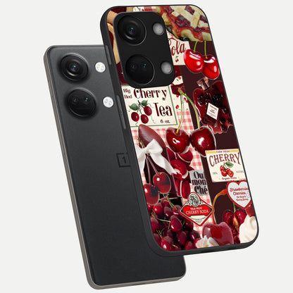  Aesthetic Cherry Tea phone case For Oneplus Nord 3 showing premium glass back cover with detailed artwork