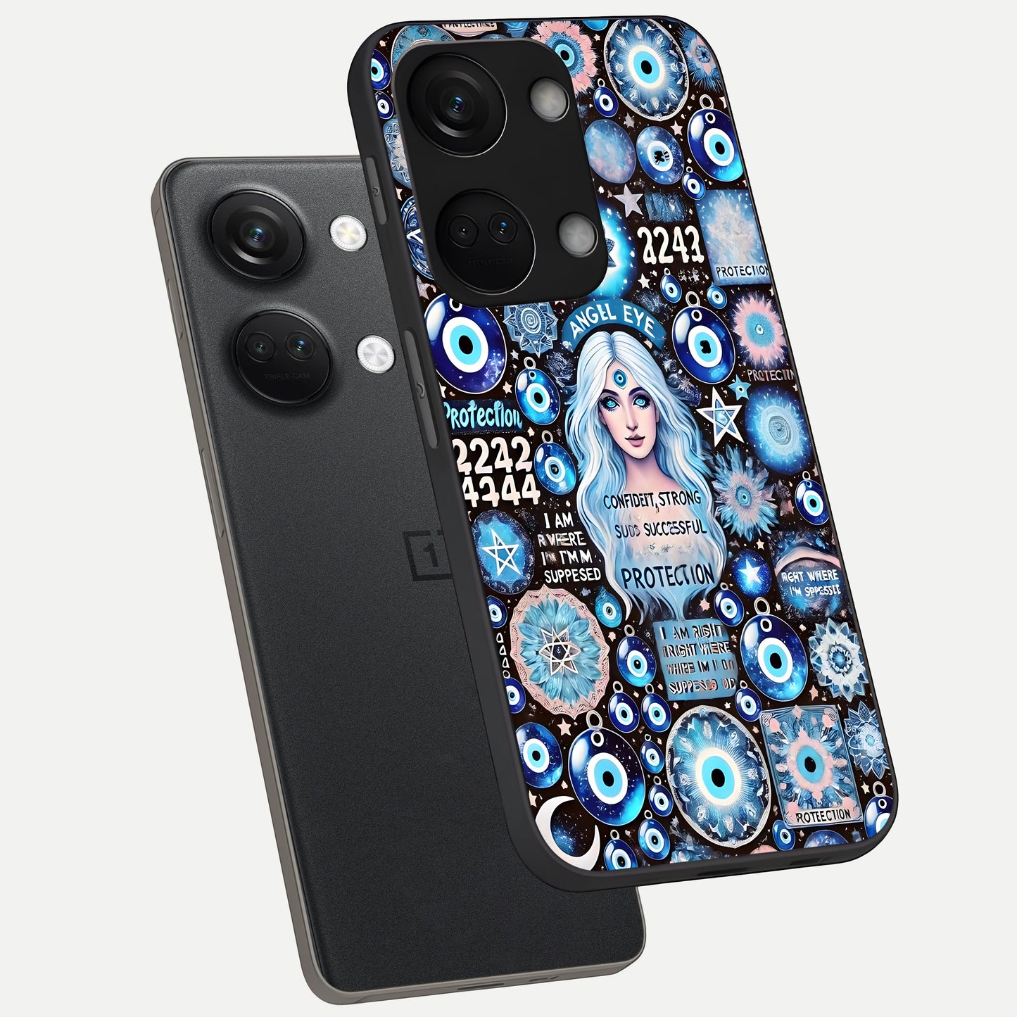  Angel Aura Shield phone case For Oneplus Nord 3 showing premium glass back cover with detailed artwork