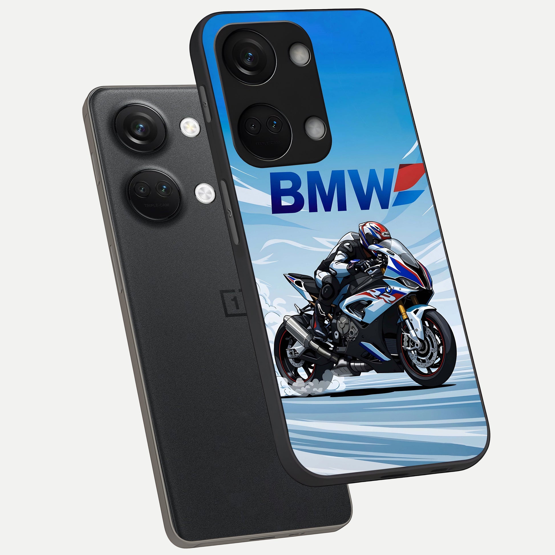  BMW Power Drift phone case For Oneplus Nord 3 showing premium glass back cover with detailed artwork