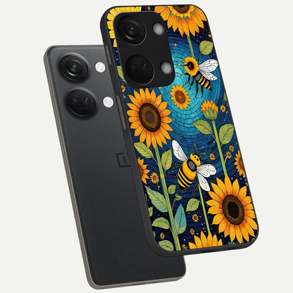 Bees And Sunflowers phone case For Oneplus Nord 3 showing premium glass back cover with detailed artwork