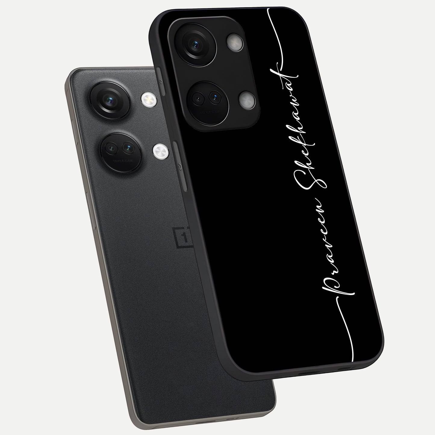  Black Tune Custom Name phone case For Oneplus Nord 3 showing premium glass back cover with detailed artwork